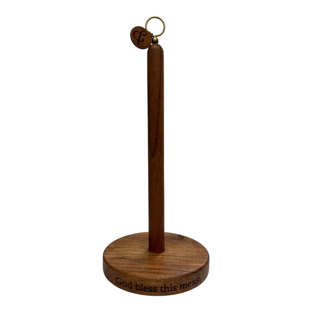 Dayspring Mary & Martha Acacia Wood Paper Towel Holder God Bless This Mess NIB